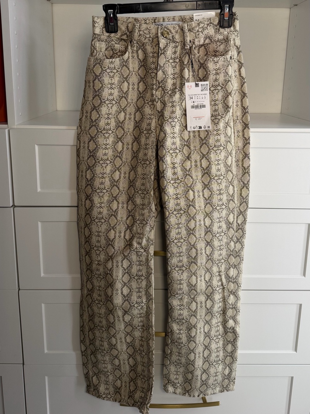 ZARA Z1975 Snake Print High Rise Straight Leg Jeans US 2 NWT